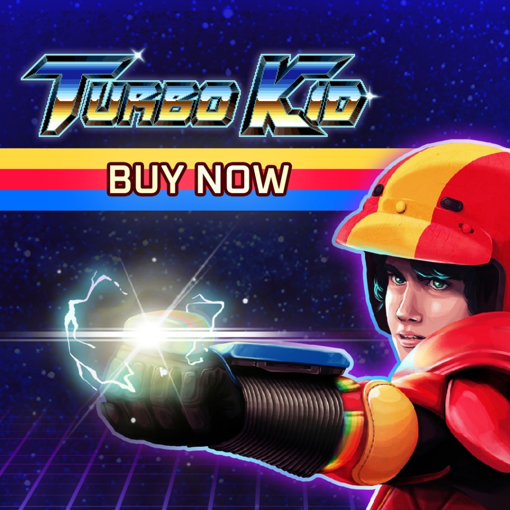 image promotionnelle du jeu vidéo Turbo Kid avec la mention Buy Now