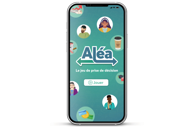 téléphone mobile avec écran titre de aléa le jeu de prise de décision